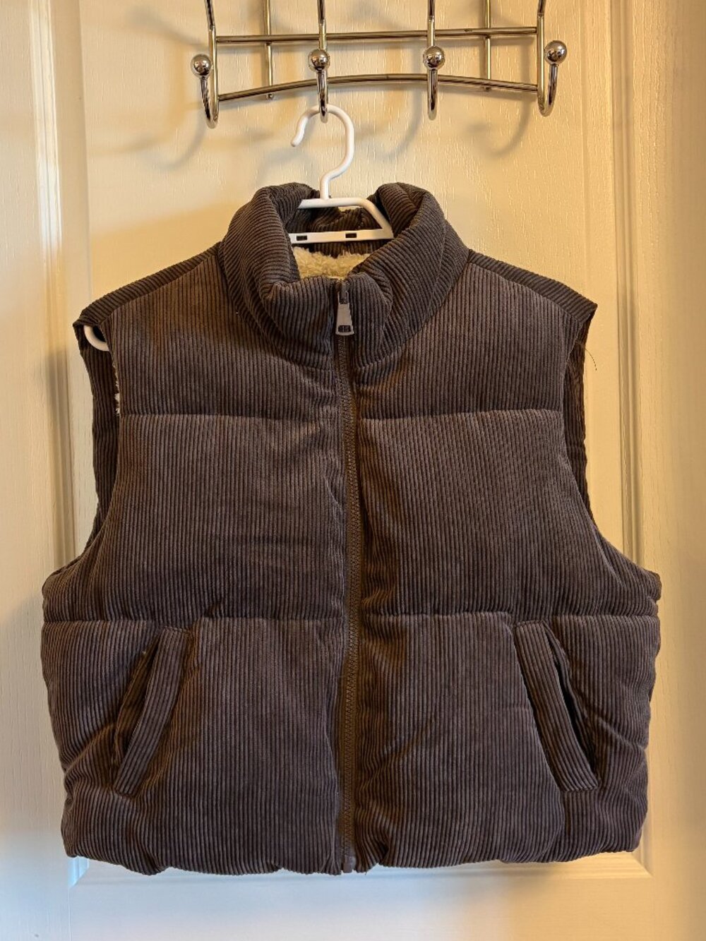 Brown Padded Sherpa Lined Cropped Vest - XL